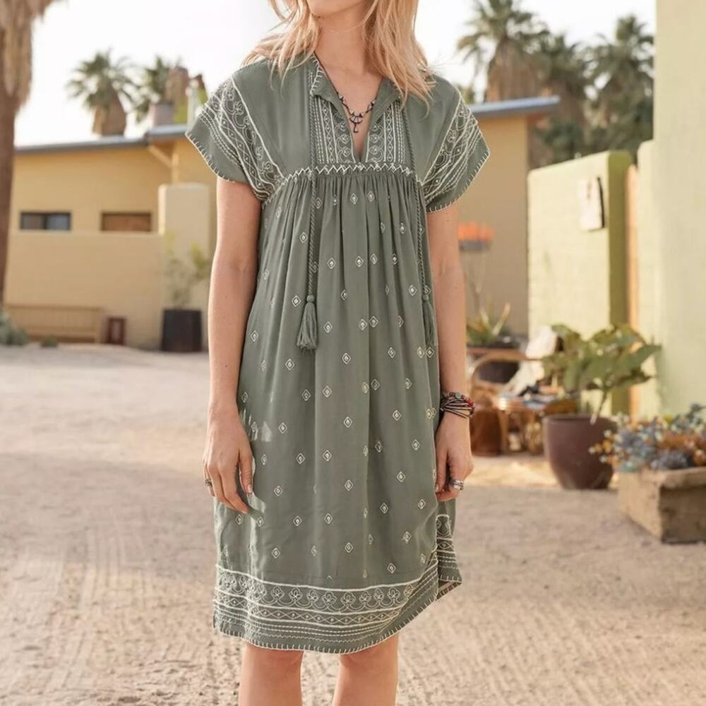 Sundance Olive Green Embroidered Mini Dress